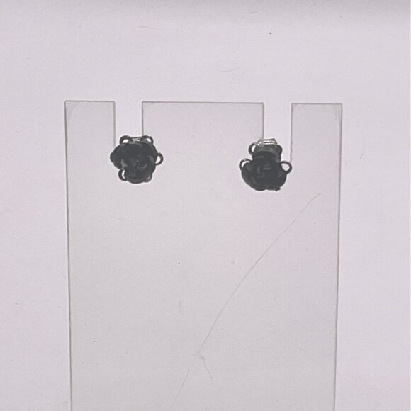 Black Rose Flower Stud Earrings - Picture 1 of 3